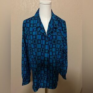 Liz Baker Petite Blue Geometric Women’s Long Sleeve Blouse